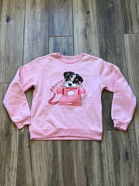 Pink Puppy & Telephone Graphic Sweatshirt - Size 9